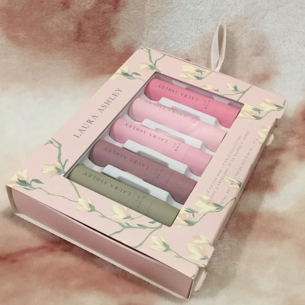 Laura Ashley Lip Polish & Lip Balm Collection 1 lip scrub 4 hydrating balms NWT - Picture 7 of 15